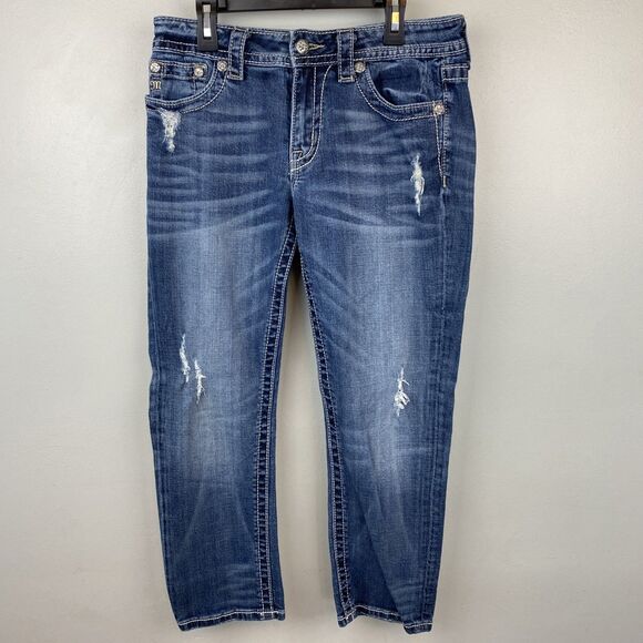 Miss Me Denim - Miss Me Jeans Women's 26x25 Boyfriend Capri Stone Wash Embroidered Jeweled
